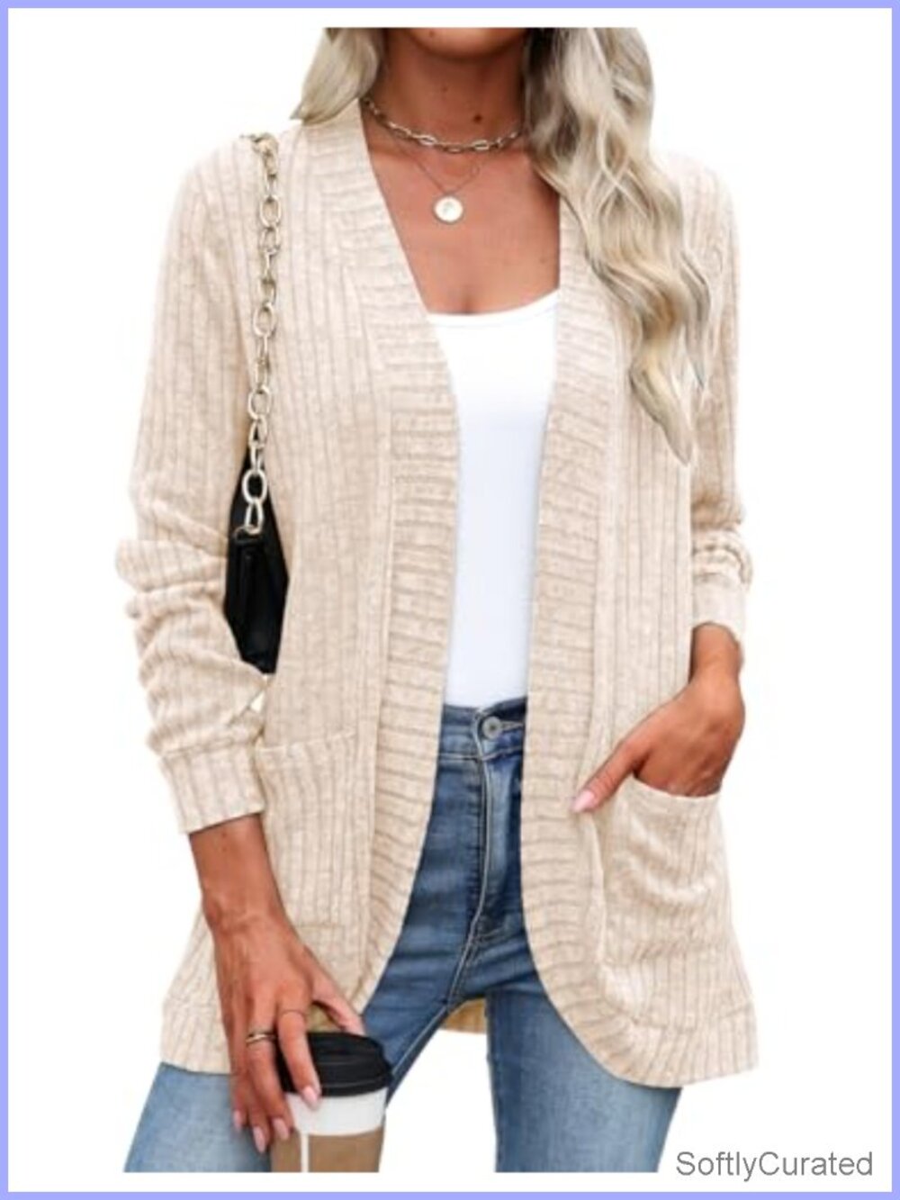 Halife Women's Lightweight Open Front Long Sleeve Cardigan with Pockets